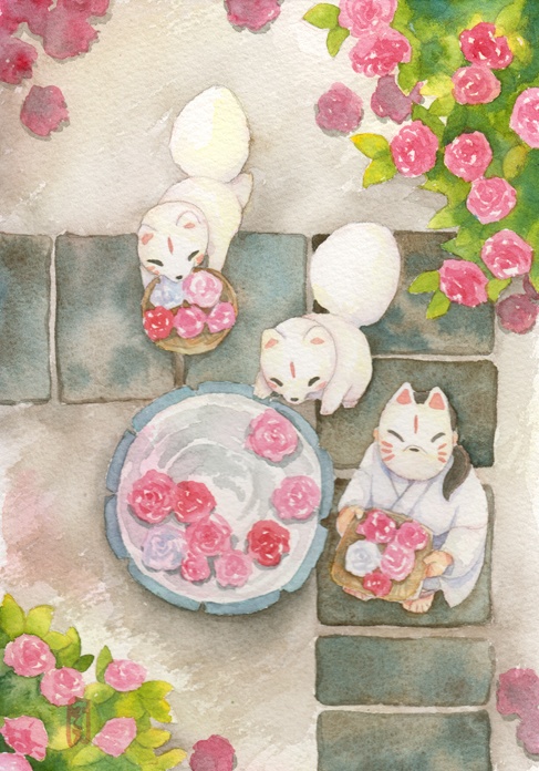 ポストカード(おきつね椿)