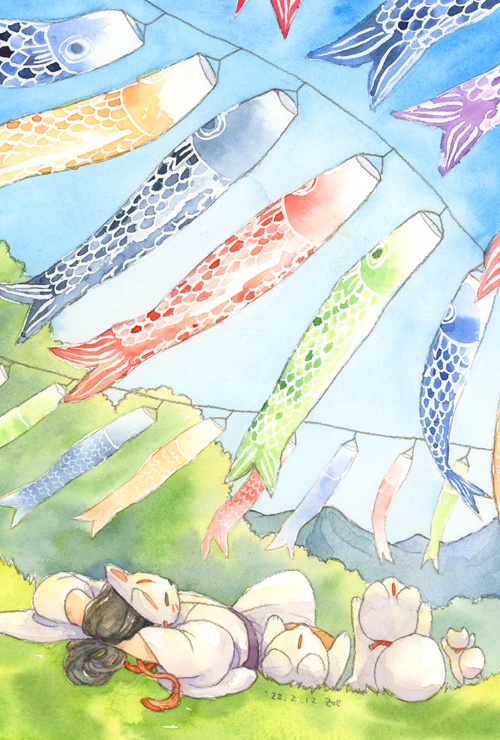 ポストカード(おきつねさま鯉のぼり)