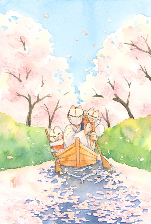 ポストカード(おきつねさま花筏)