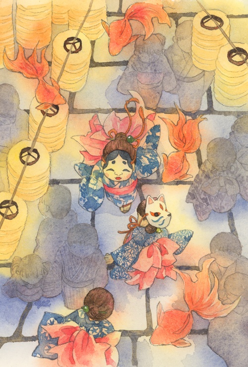 ポストカード(浴衣金魚)