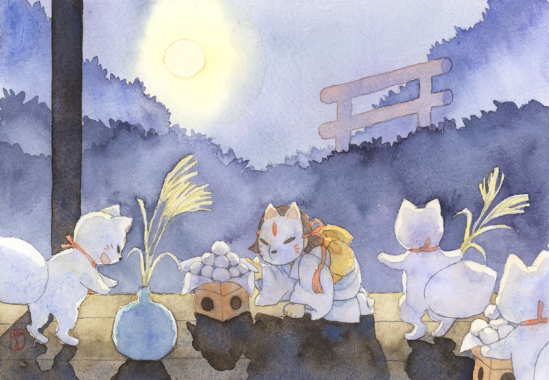 ポストカード(子ぎつねさま月見)