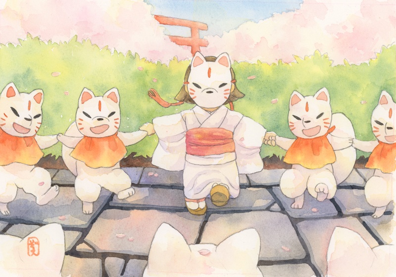ポストカード(子ぎつねさま花いちもんめ)