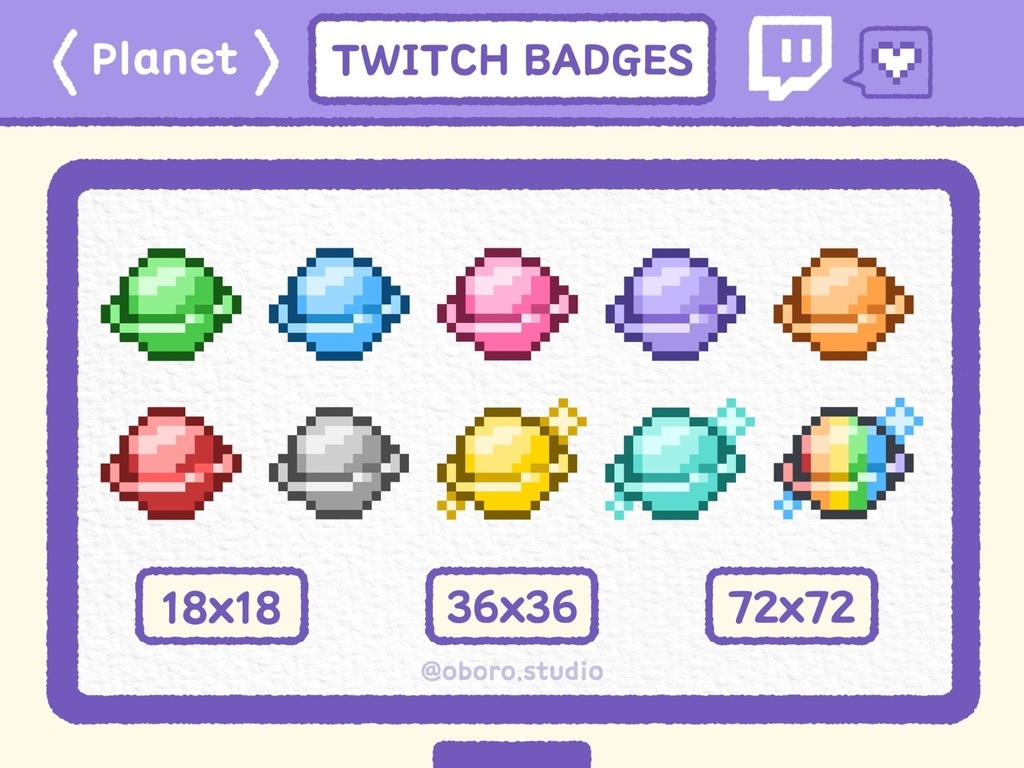 Twitch ピクセル惑星バッジセット /  Pixel Planets Badge Set