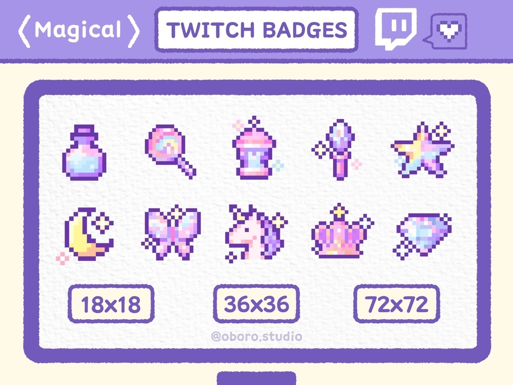 Twitch ピクセル魔法バッジセット / Pixel Magical Badge Set