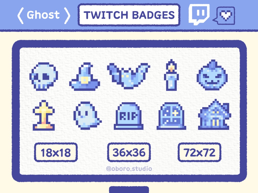 Twitch ピクセルゴスートバッジセット / Pixel Ghost Badge Set