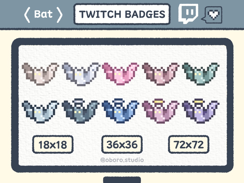 Twitch ピクセル コウモリバッジセット / Pixel Bat Badge Set