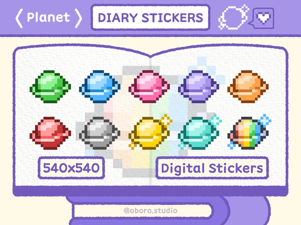 ピクセル惑星ステッカーセット / Pixel Planets Sticker Pack