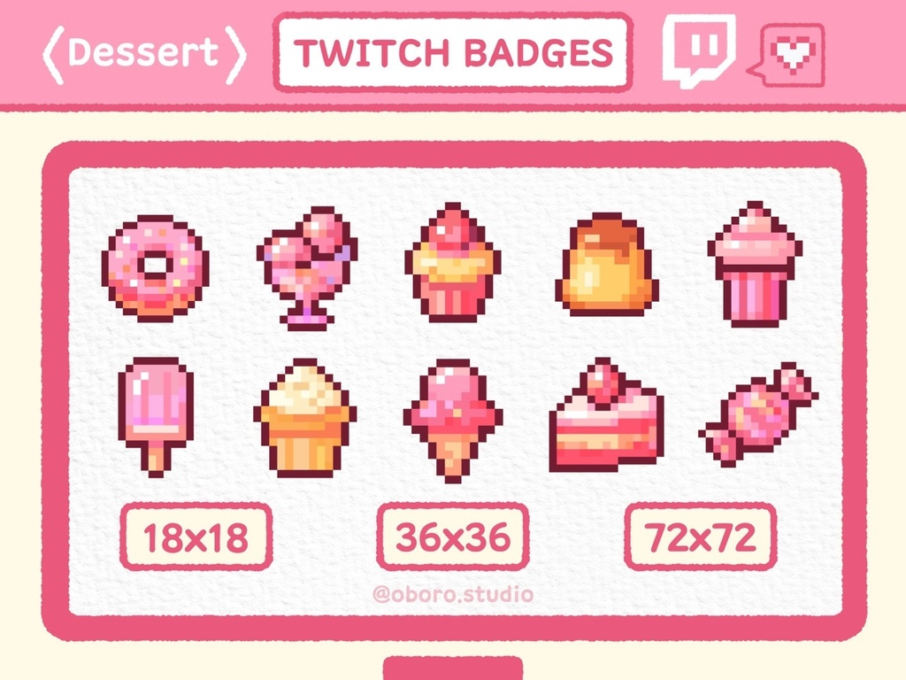 Twitch ピクセルデザートバッジセット / Pixel Dessert Badge Set