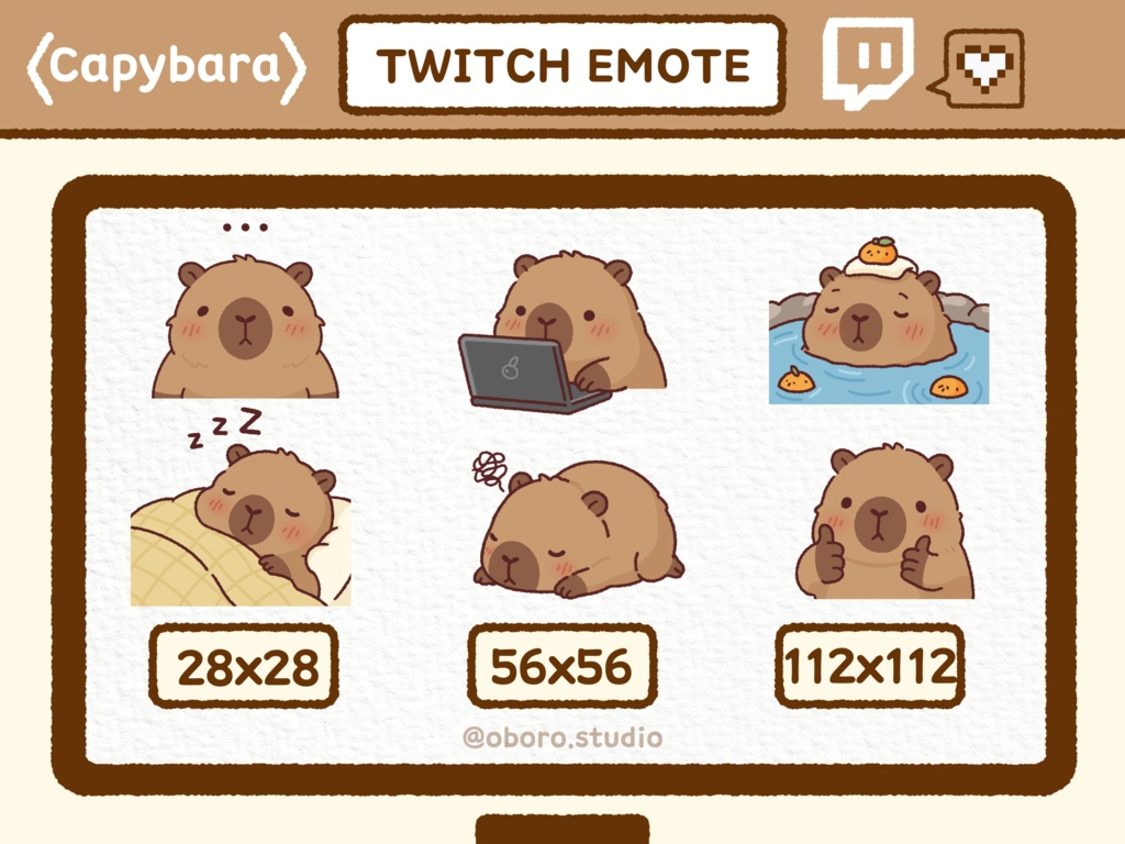 Twitch カピバラ絵文字セット / Cozy Capybara Emote Pack