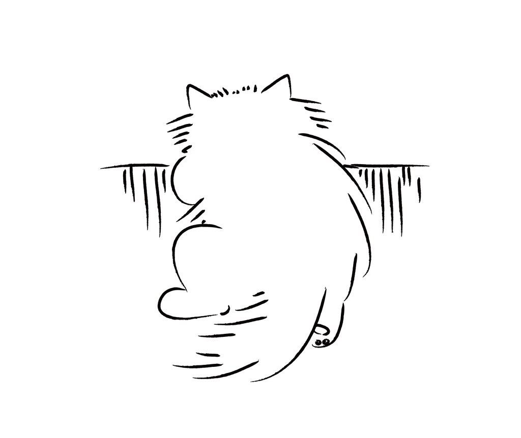 長毛種の猫-両面イラストTシャツ(白)