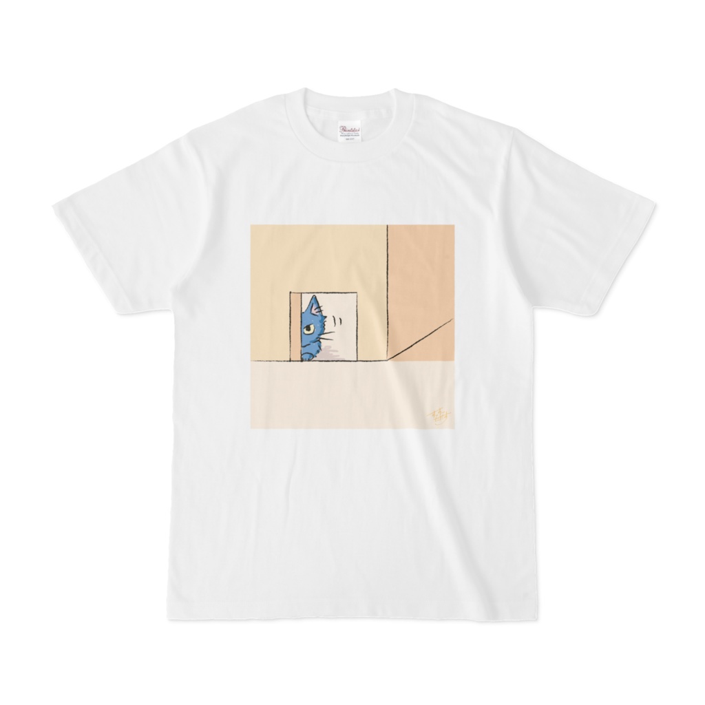 青い子猫のイラスト-白Tシャツ