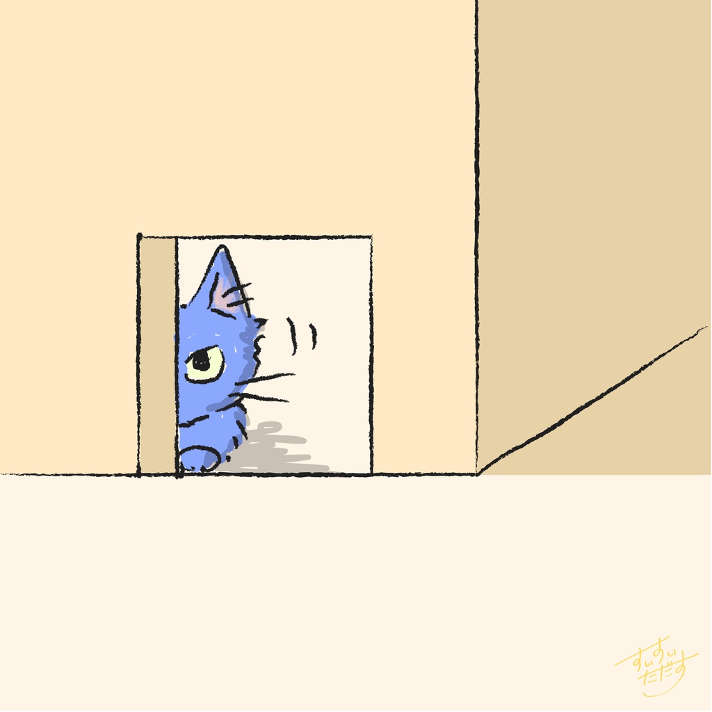 青い子猫のイラスト-白Tシャツ