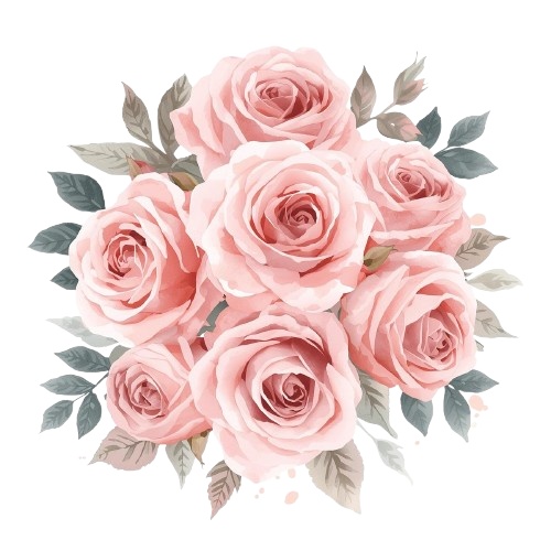 水彩風ピンクのアンティーク・クリップアートセット(PNG形式)