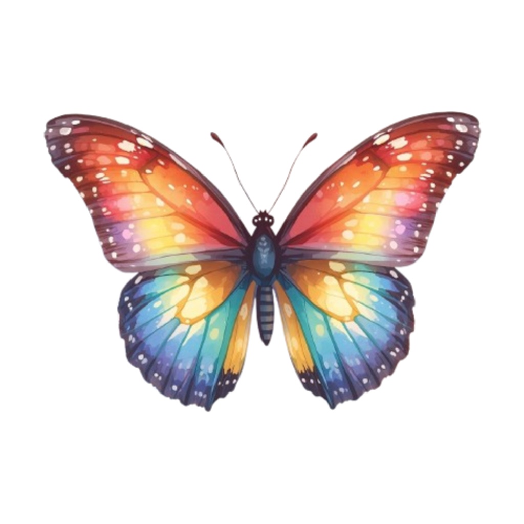 【虹色の昆虫シリーズ|水彩アンティーク風クリップアート全12種|PNG形式】