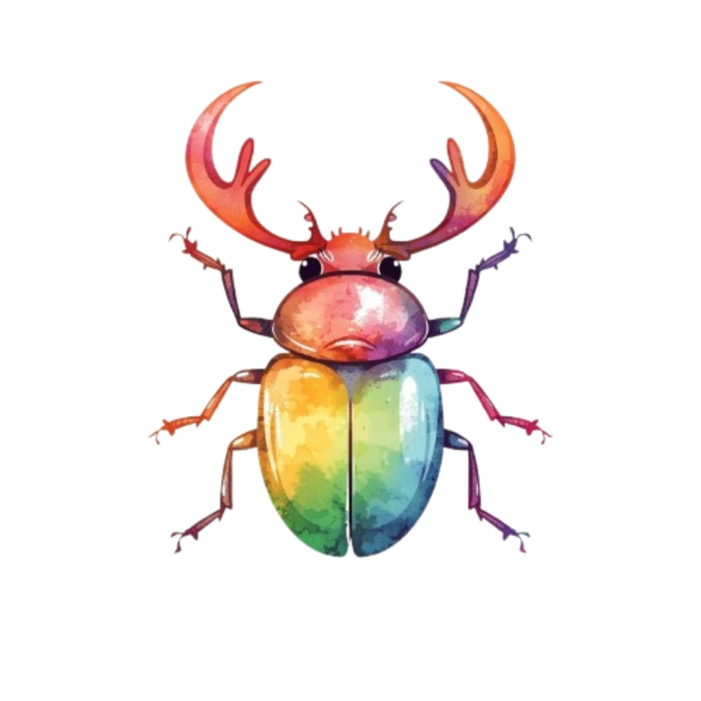 【虹色の昆虫シリーズ|水彩アンティーク風クリップアート全12種|PNG形式】