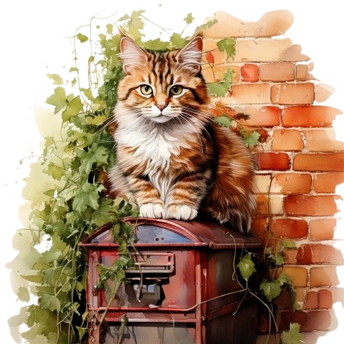 【水彩画×アンティーク】猫のクリップアートセット(全10種・PNG形式)