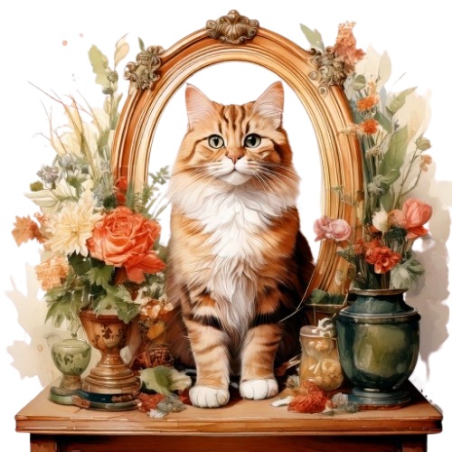 【水彩画×アンティーク】猫のクリップアートセット(全10種・PNG形式)