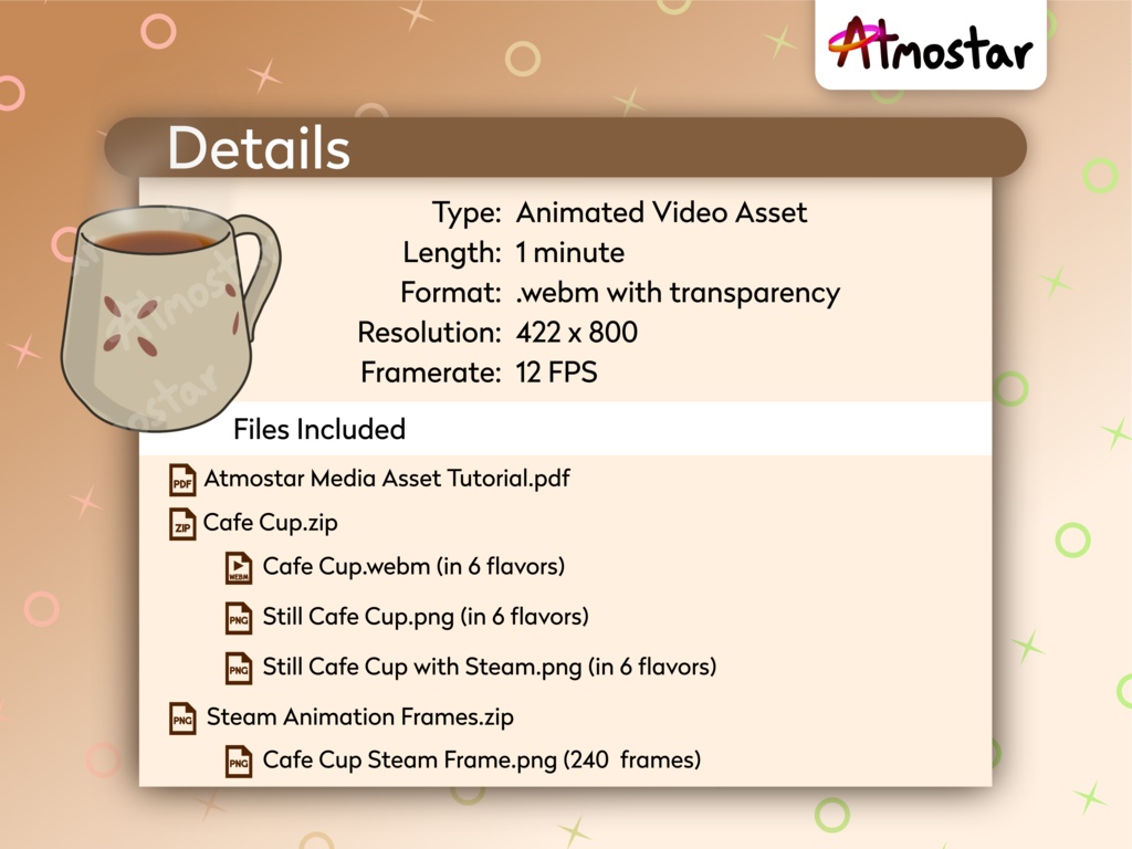 Animated Coffee Cup Stream Overlay: Hot Drink Vtuber Asset (webm and png)