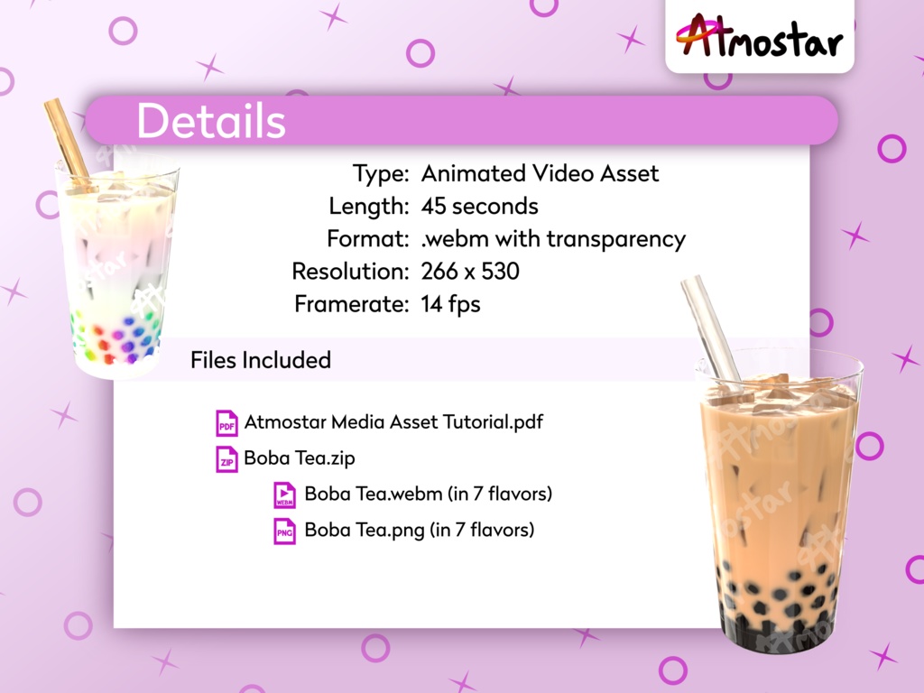 Iced Boba Tea Stream Overlay: Animated Vtuber Asset (webm and png)