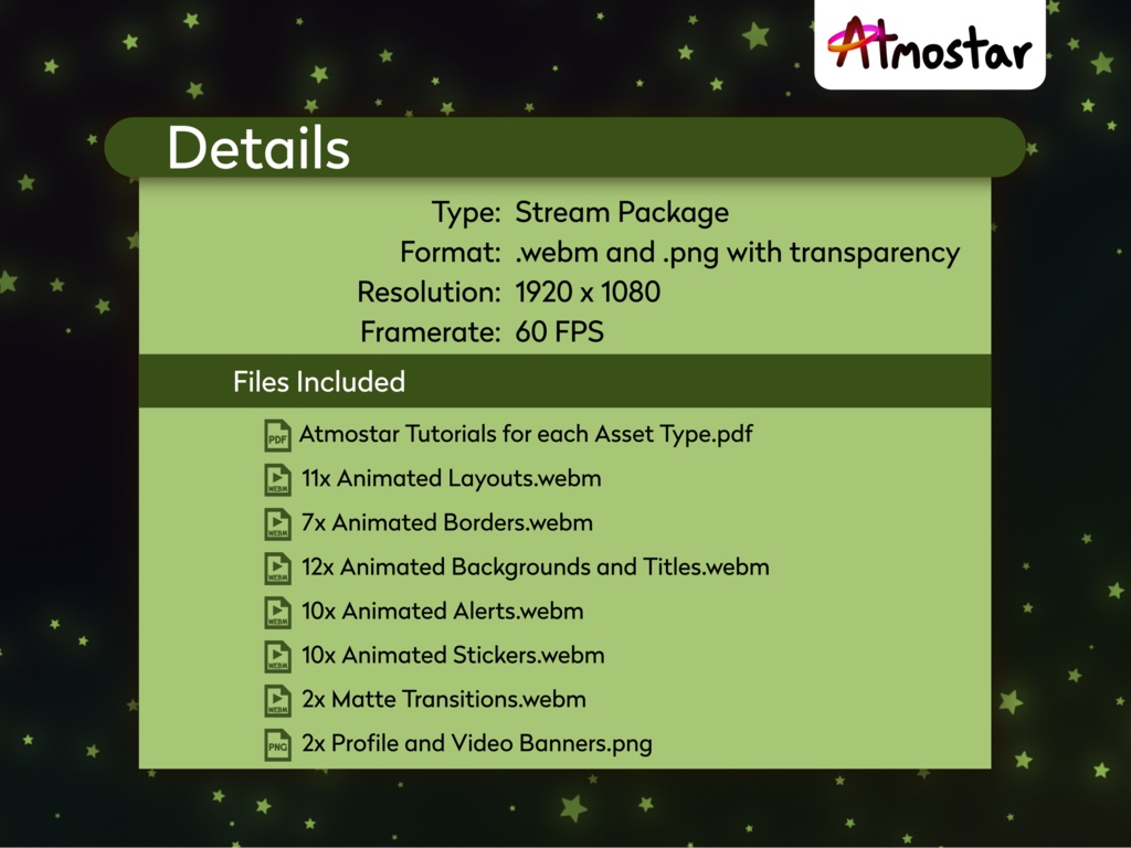 Glow Star Stream Package: Animated Overlays, Alerts, Borders, and Title Screens (webm and png)