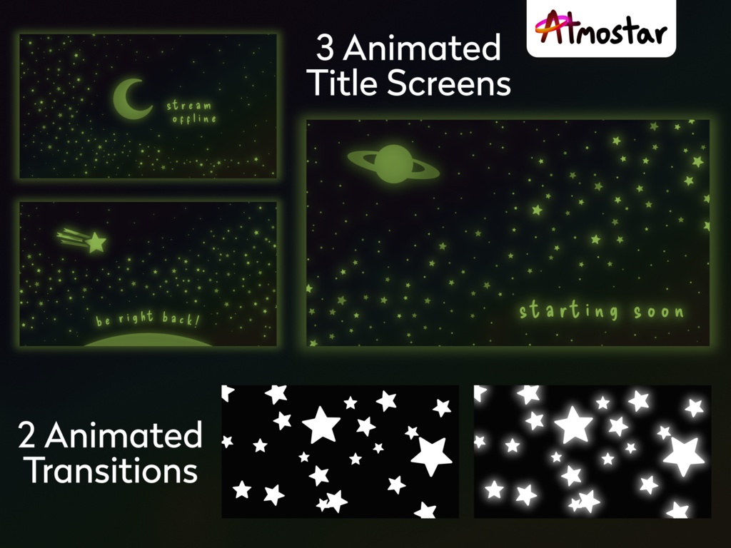 Glow Star Stream Package: Animated Overlays, Alerts, Borders, and Title Screens (webm and png)