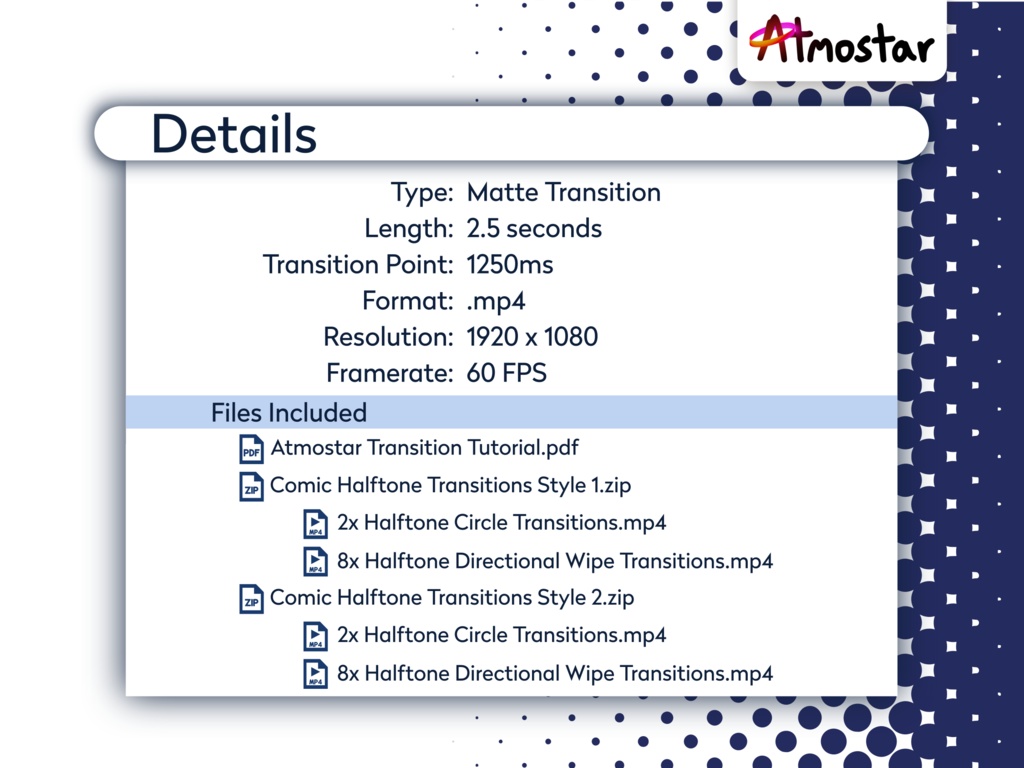 Comic Halftone Matte Transitions: Animated Retro Art Assets (mp4 download)