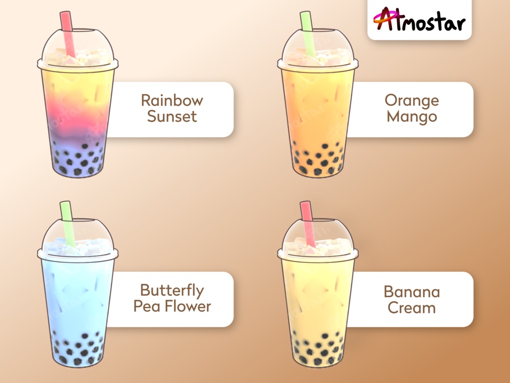 Animated Bubble Tea Stream Overlay: Iced Boba Vtuber Drink Assets (webm and png)