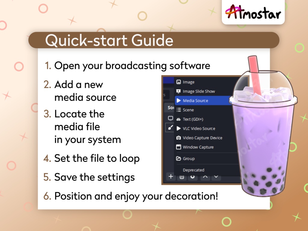 Animated Bubble Tea Stream Overlay: Iced Boba Vtuber Drink Assets (webm and png)