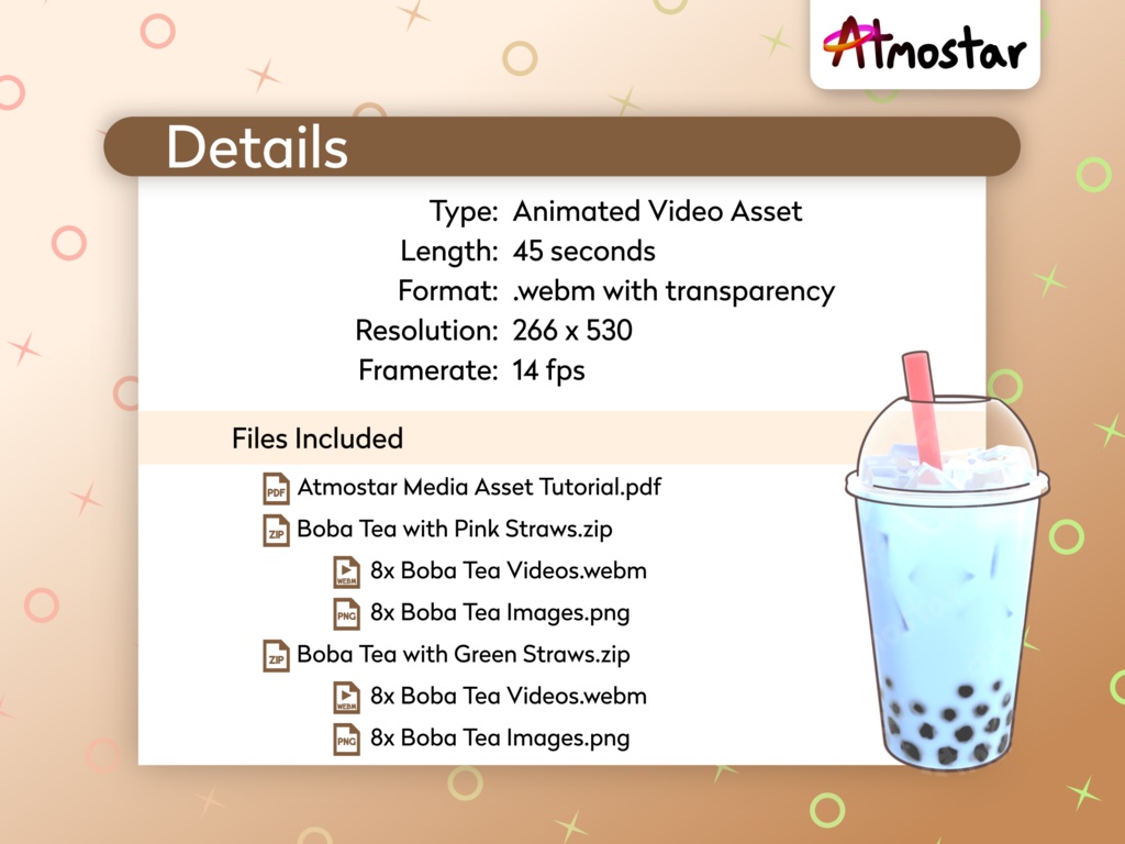 Animated Bubble Tea Stream Overlay: Iced Boba Vtuber Drink Assets (webm and png)