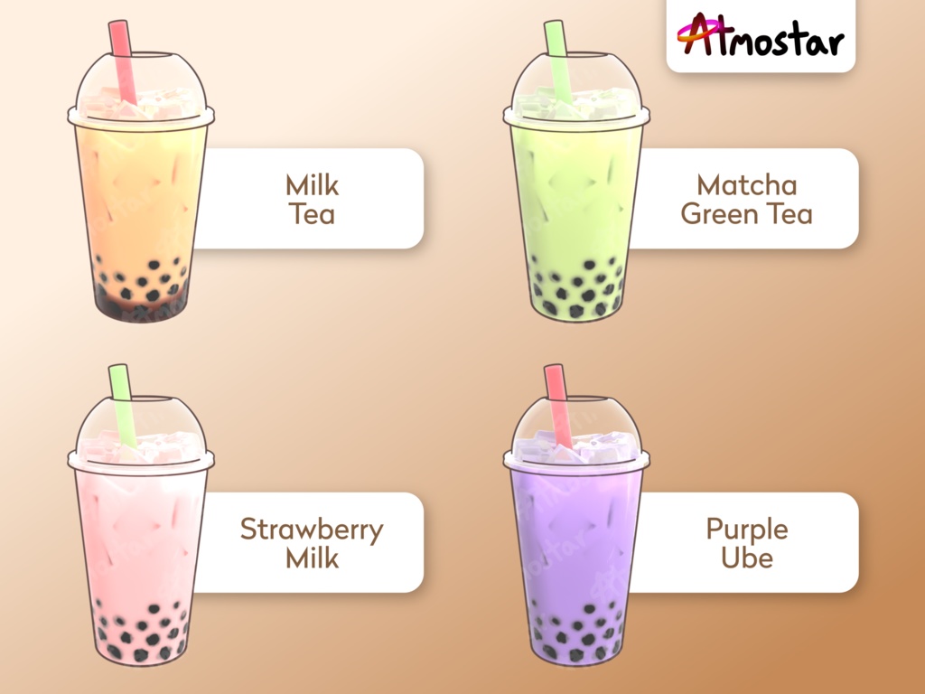 Animated Bubble Tea Stream Overlay: Iced Boba Vtuber Drink Assets (webm and png)