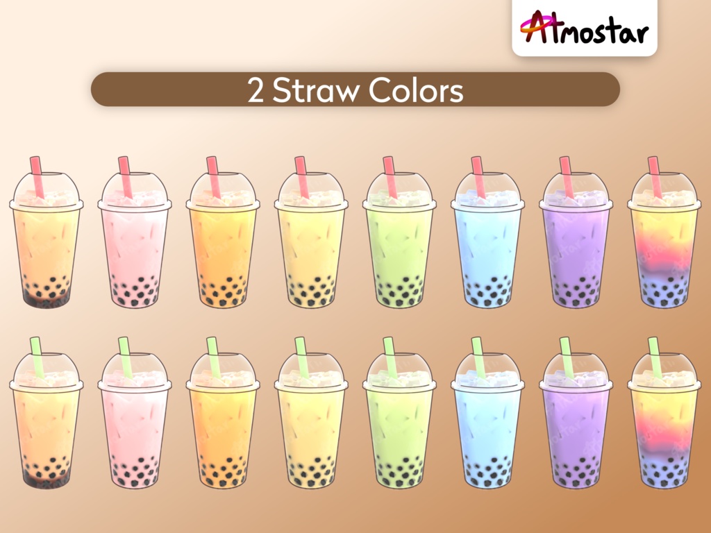 Animated Bubble Tea Stream Overlay: Iced Boba Vtuber Drink Assets (webm and png)