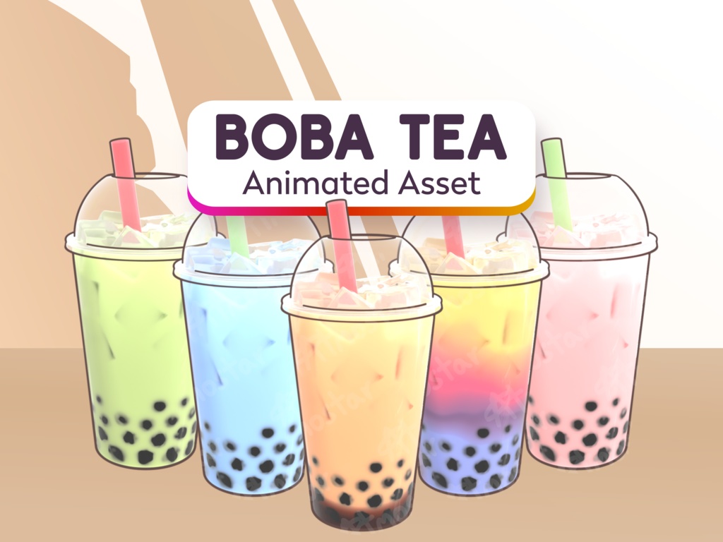 Animated Bubble Tea Stream Overlay: Iced Boba Vtuber Drink Assets (webm and png)