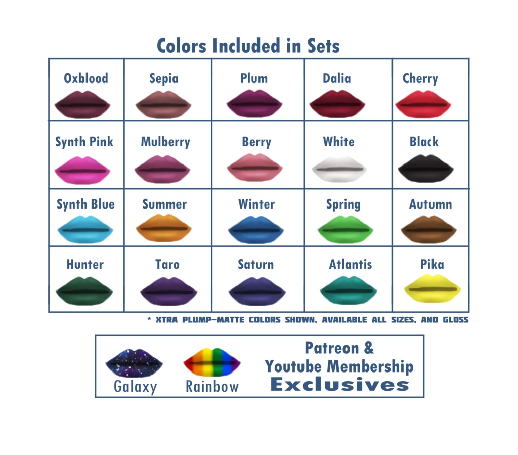 Lipsticks for Vroid models Matte and Gloss 20 colors a set