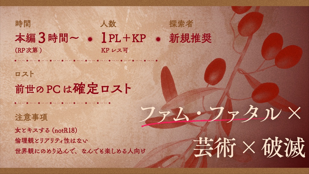 【KPレス有】運命-ファム・ファタル-に微笑まれた/SPLL:E191081【CoCシナリオ】