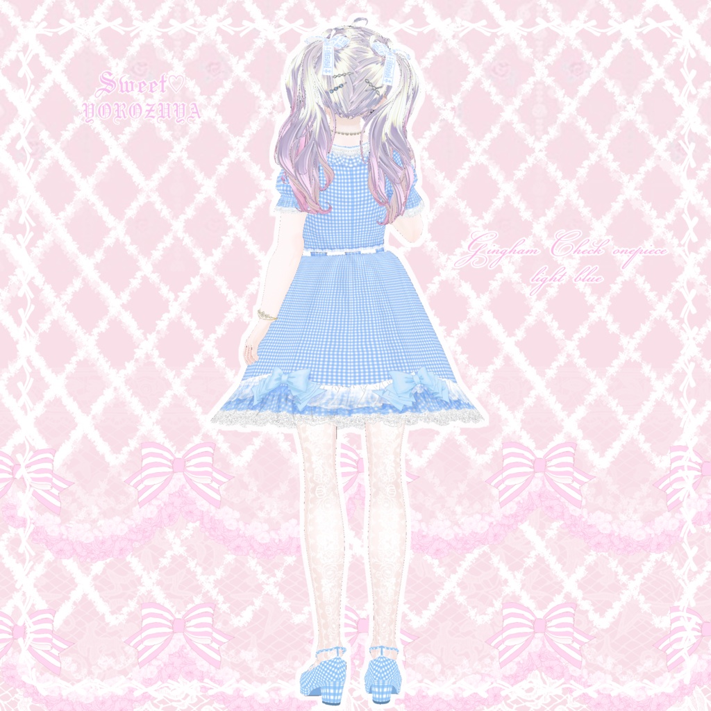【Vroid用テクスチャ】ギンガムチェックのワンピース⁺リボン 靴 ストキング