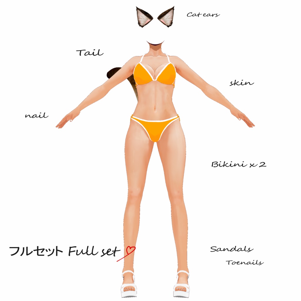 ビキニ白/ビキニオレンジ 【Vroid用衣装テクスチャ】水着