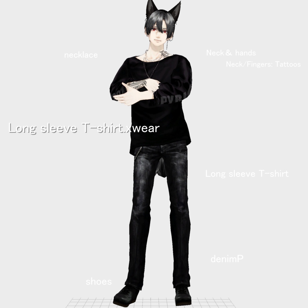 【XWear/VRoid/FBX】萬屋ロングスリーブTシャツ YOROZUYA_T-shirt