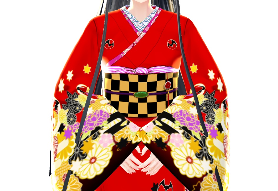 きもの 赤 リボン用テクスチャ 草履 コウモリ紋 三ツ紋 着物 和服 和装 Kimono Bat Crest Ribbon Texture 기모노 박쥐 무늬 리본 色帶 質地 Vroid用 萬屋 Booth