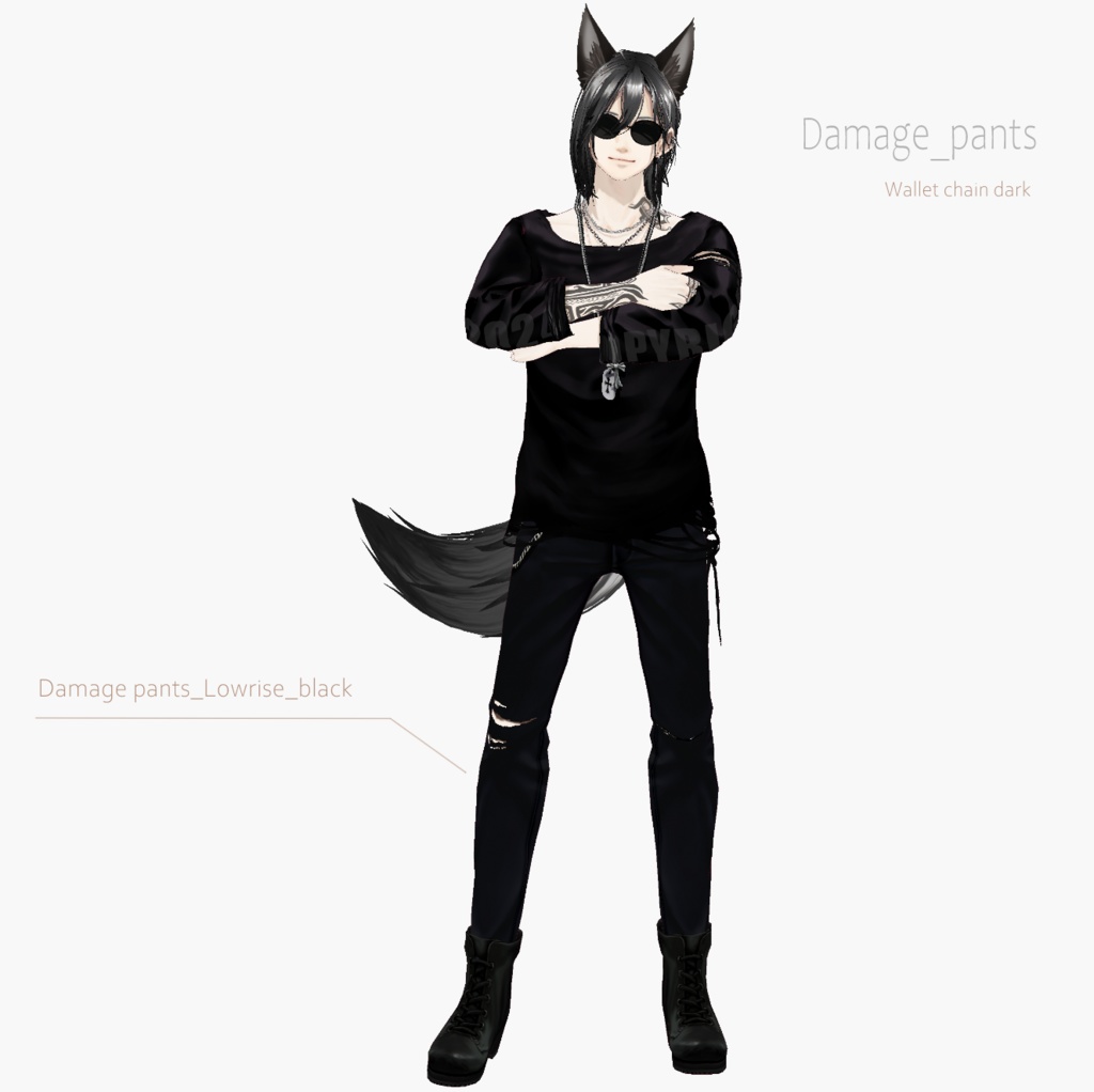 ダメージパンツ黒【VRoid用テクスチャ】