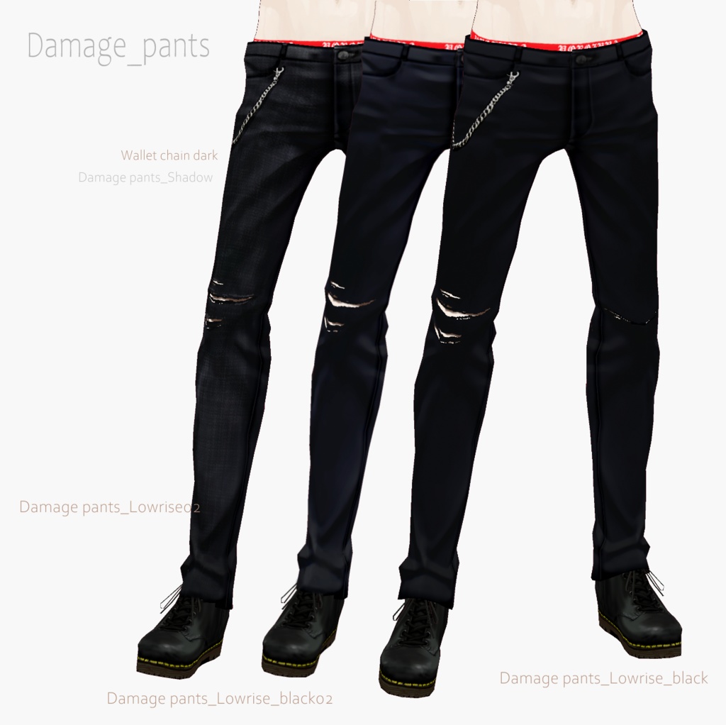 ダメージパンツ黒【VRoid用テクスチャ】