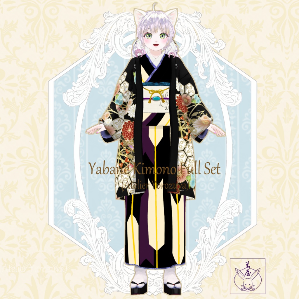 矢羽根着物×兎名古屋帯×羽織他【Vroid用テクスチャ】