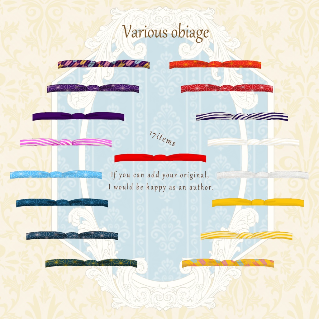 矢羽根着物×兎名古屋帯×羽織他【Vroid用テクスチャ】