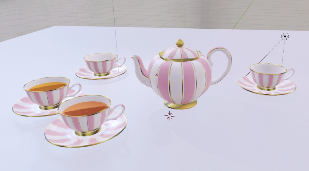 teapot_cup&sauser ティーセット テーカップ+ティーポット FBXファイル blendファイル お茶会