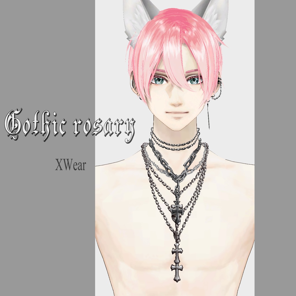 【FBX/ XWear/Vroid】Skull T-shirt_black 髑髏Tシャツ 黒 +ペンダント等