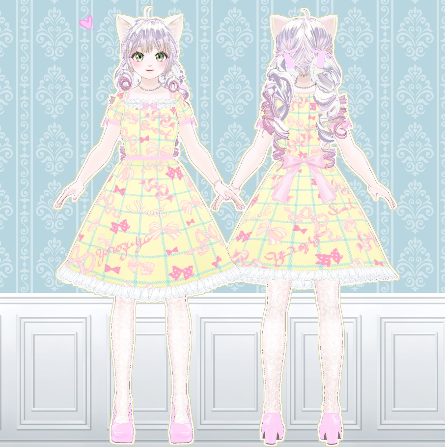 【VRoid用テクスチャ】黄色いワンピース yellow_one_piece レッグウェア+靴他