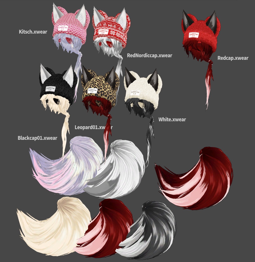 【XWear/VRoid/FBX】Kemomimi Knit cap メンズ用ケモミミニットキャップ Vroidカスタムヘアーアイテム