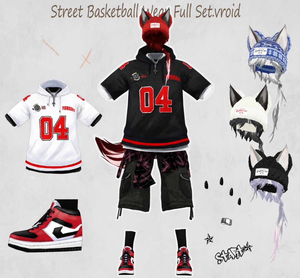 【Vroid/FBX/XWear】ストリートバスケウエアセット、Street Basketball Wear Set