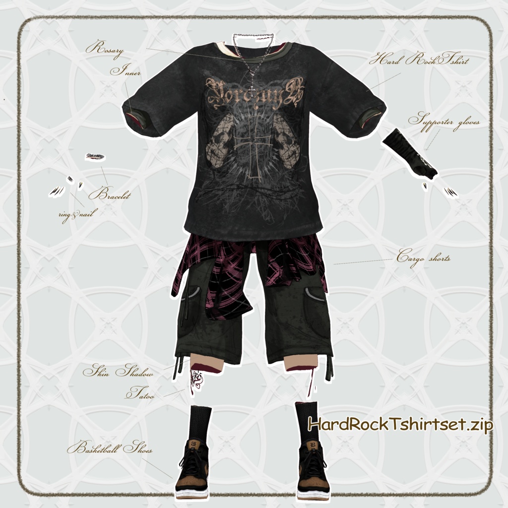 【Vroid/XWear / FBX】ロックンロールTシャツセットRock and Roll T_Set