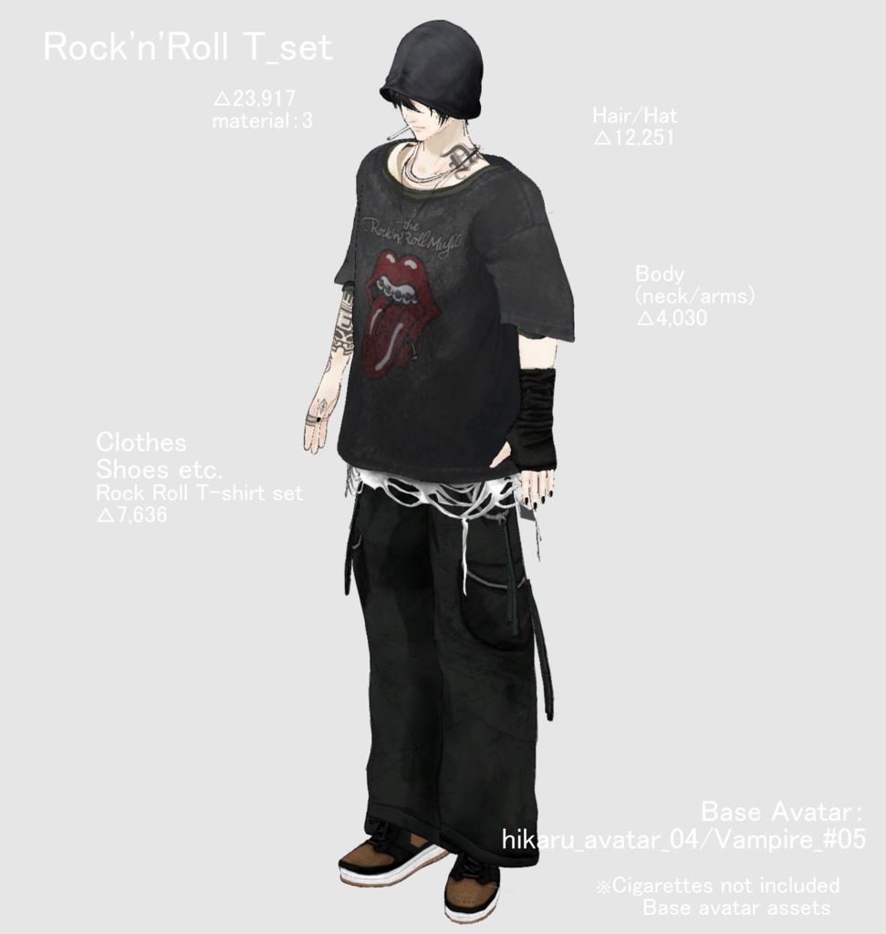 【Vroid/XWear / FBX】ロックンロールTシャツセットRock and Roll T_Set