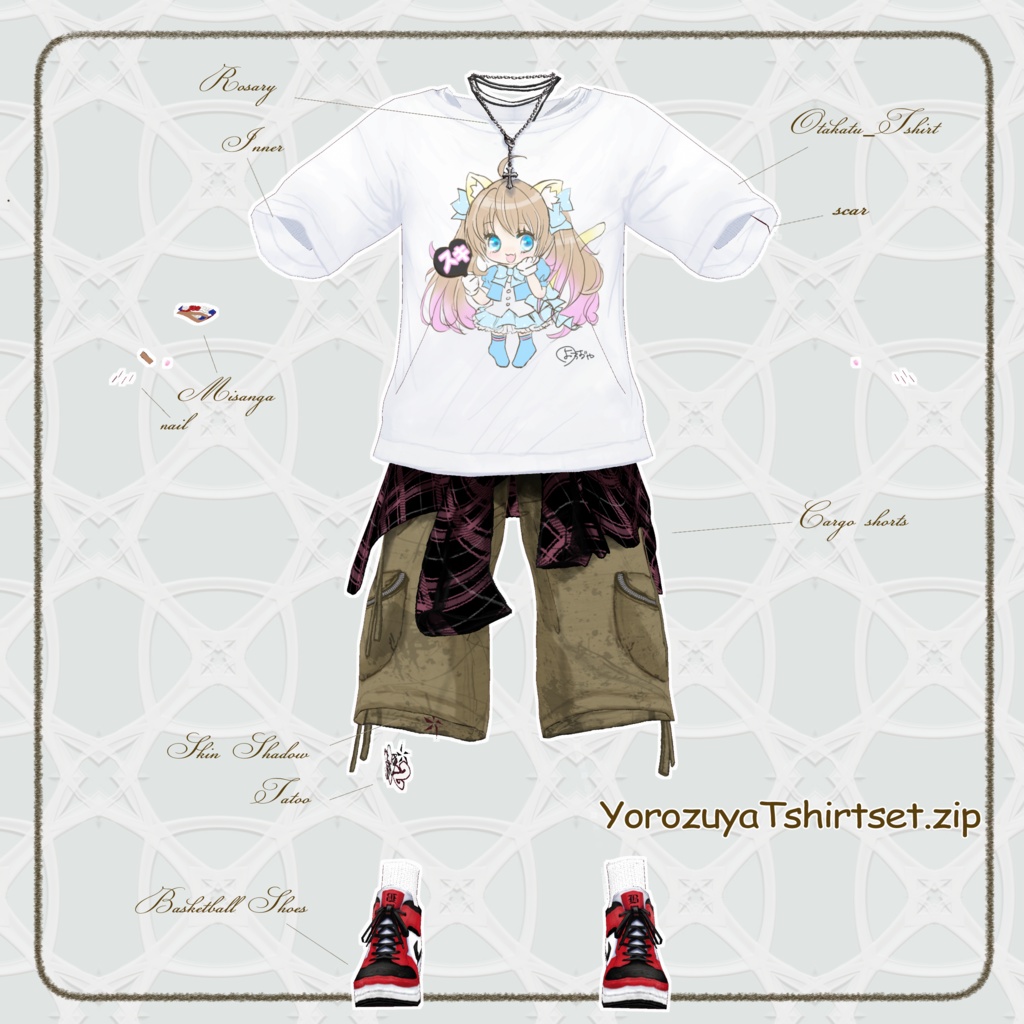 【Vroid/XWear / FBX】ロックンロールTシャツセットRock and Roll T_Set